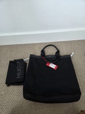 HUGO Black Canvas Duffel Tote with Top Handles